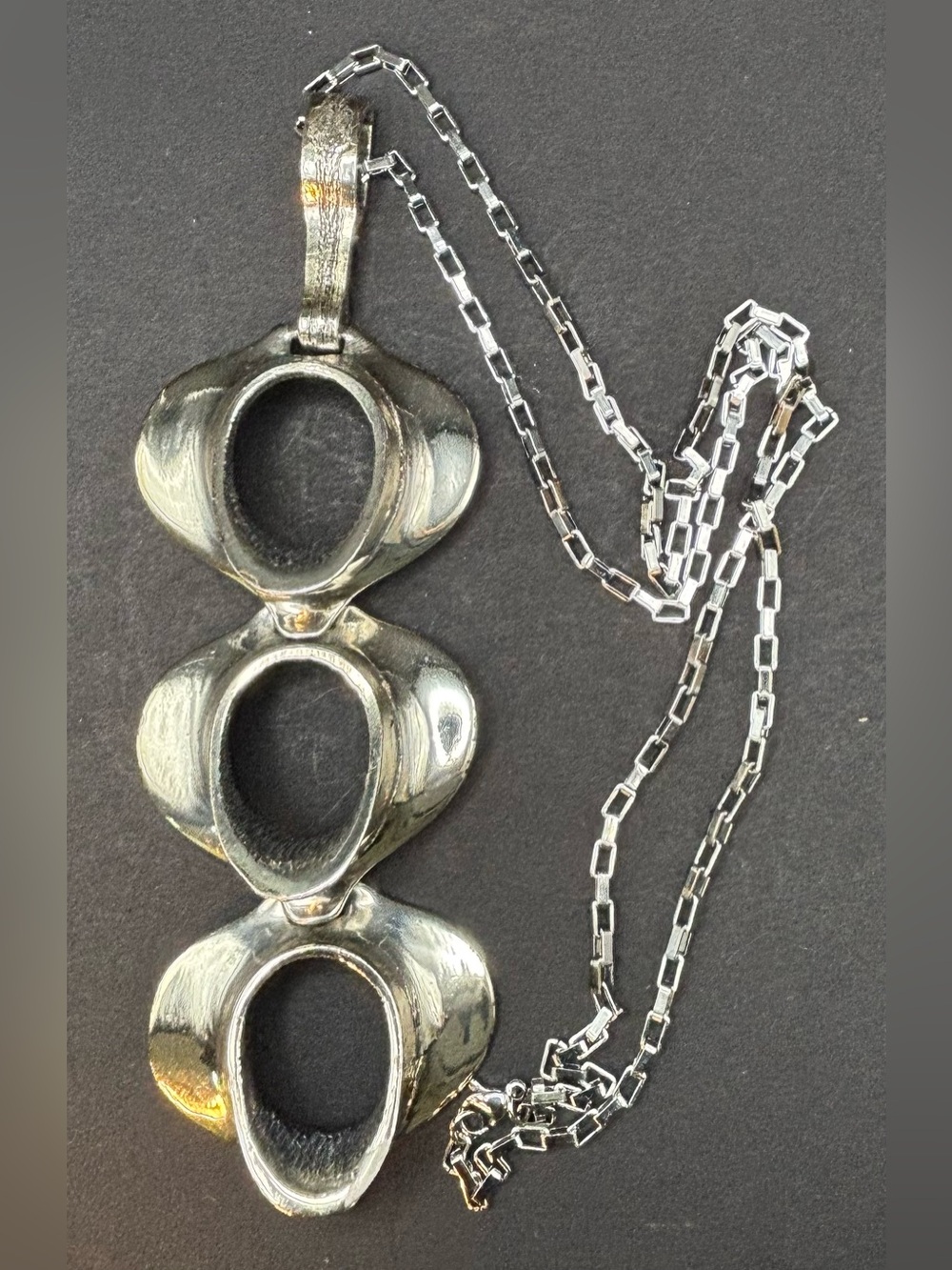 Vintage Guy Vidal Signed Brutalist Modernist Pewter Statement Pendant Necklace